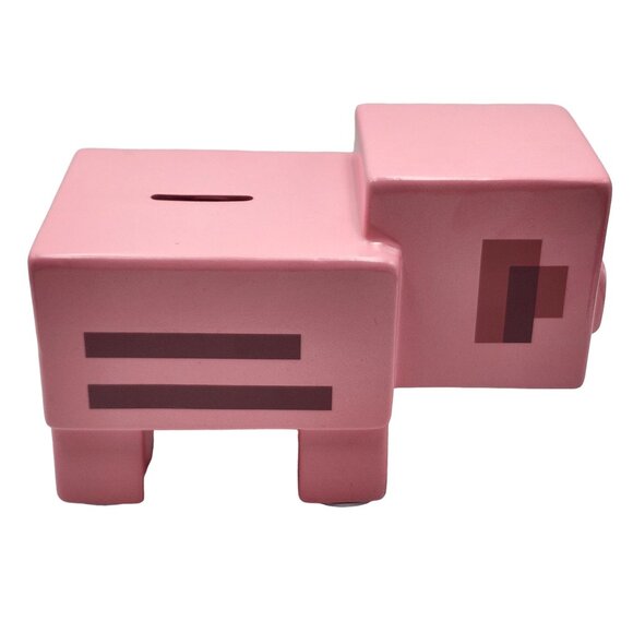 Minecraft Pink Pig Ceramic Coin Piggy Bank Decorative 8X6X4.5 Inch - Picture 5 of 7